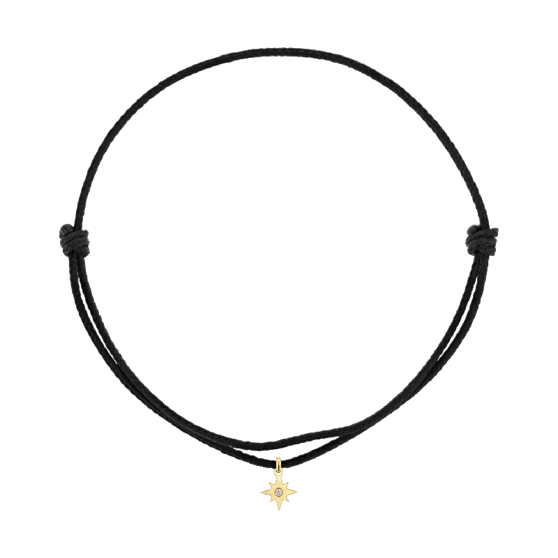 14K Yellow Gold / Black Cord / Diamond Starbust