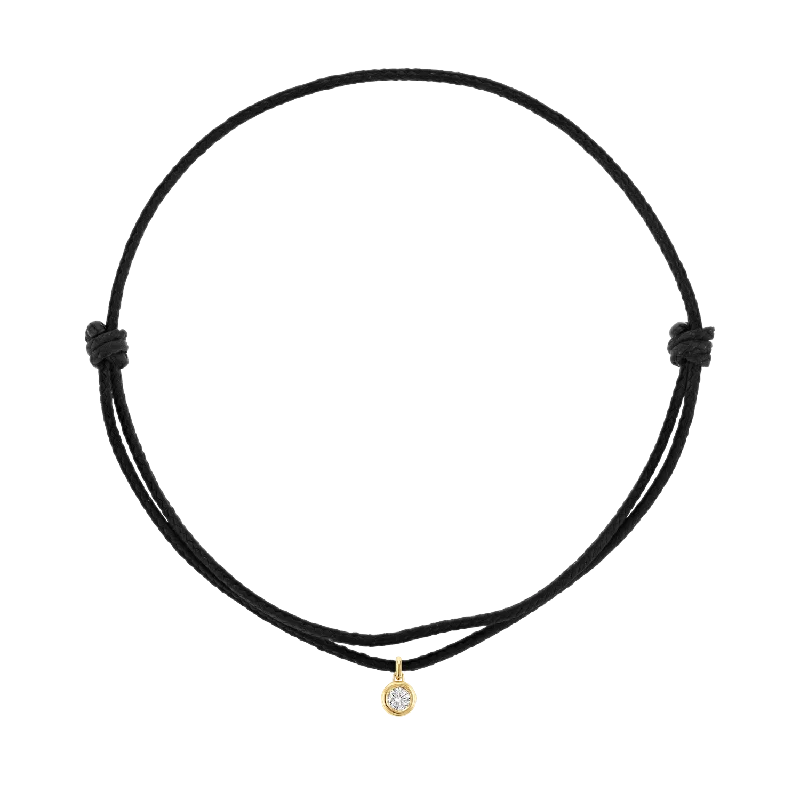 14K Yellow Gold / Black Cord / Diamond Bezel