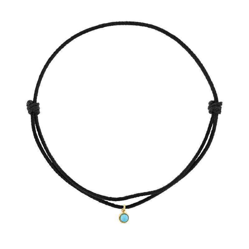 14K Yellow Gold / Black Cord / Turquoise Bezel