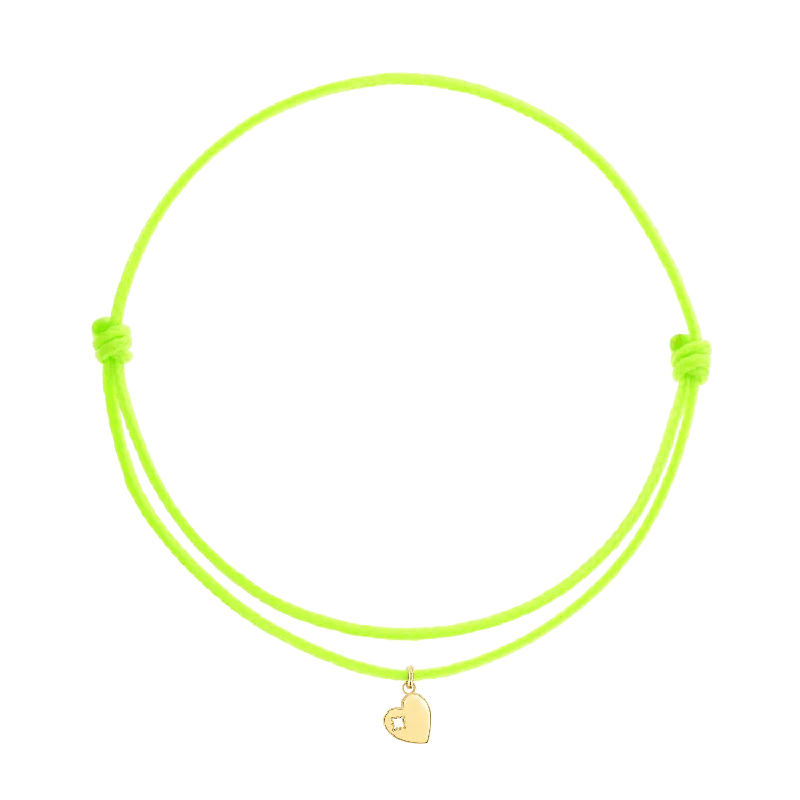 14K Yellow Gold / Neon Green Cord / Heart