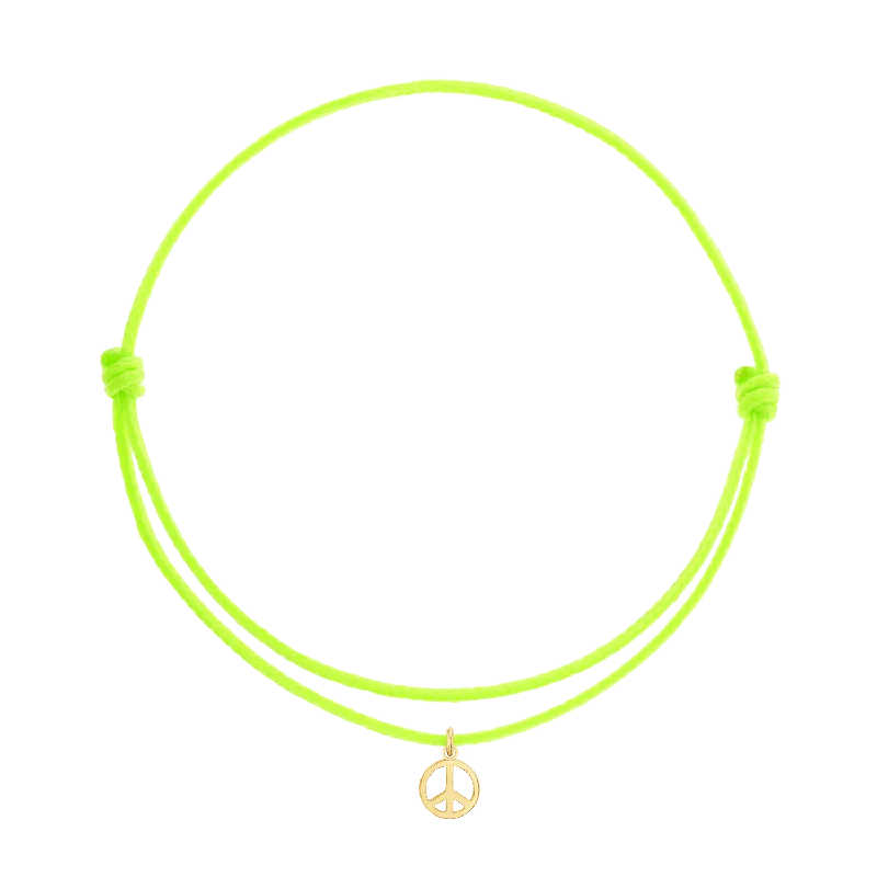 14K Yellow Gold / Neon Green Cord / Peace