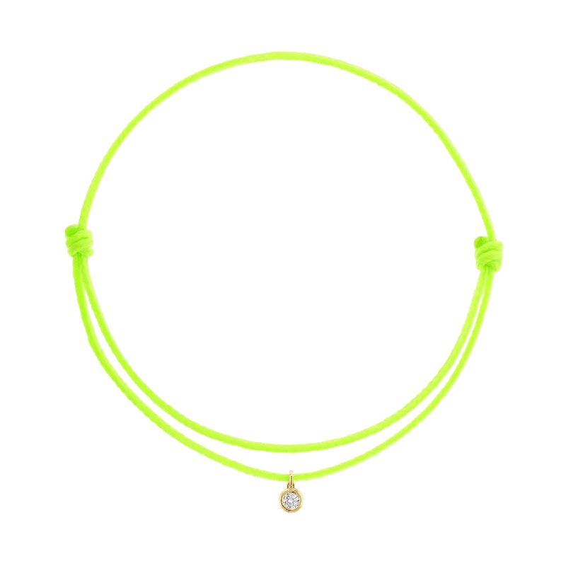 14K Yellow Gold / Neon Green Cord / Diamond Bezel