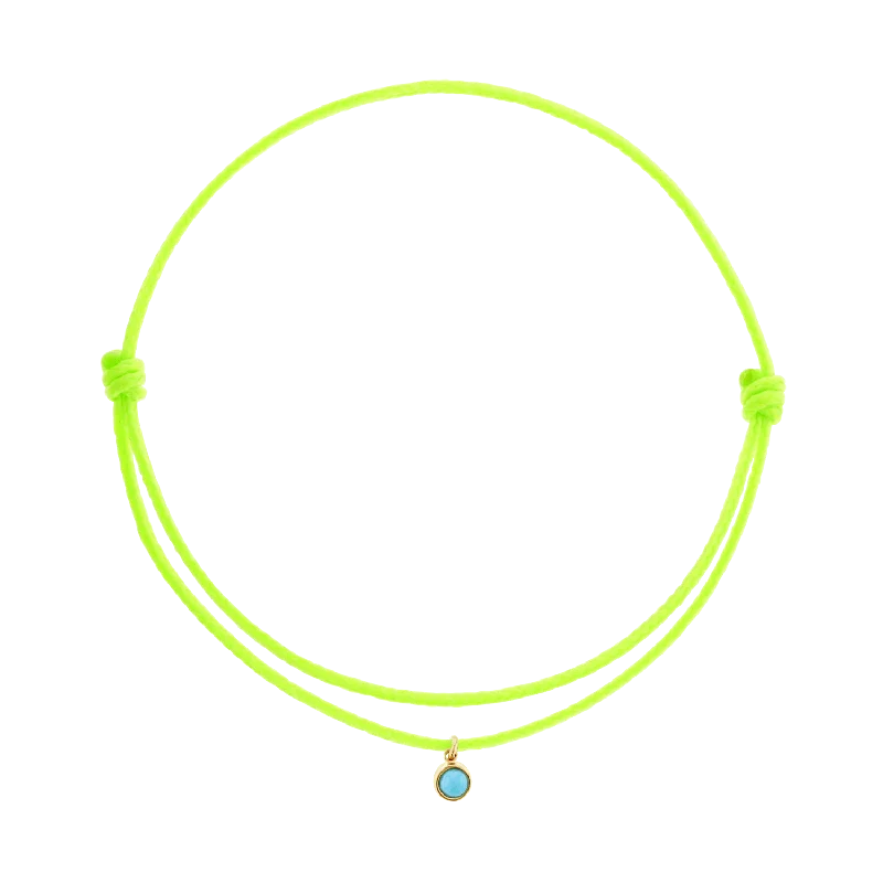 14K Yellow Gold / Neon Green Cord / Turquoise Bezel