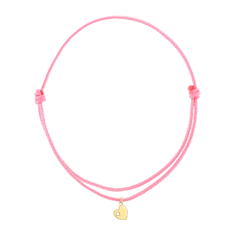 14K Yellow Gold / Pink Cord / Heart