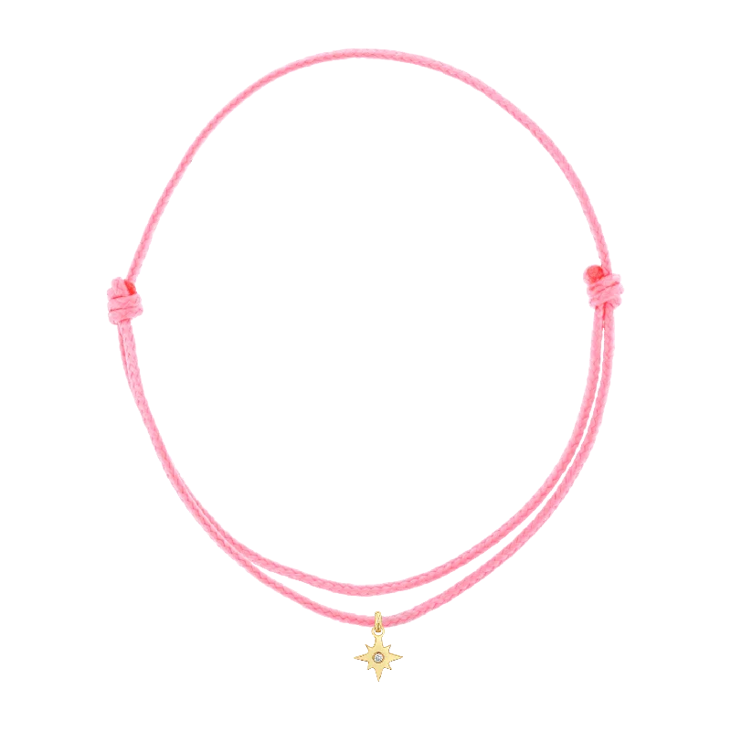 14K Yellow Gold / Pink Cord / Diamond Starbust