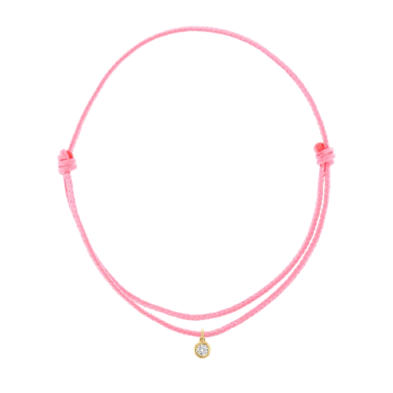 14K Yellow Gold / Pink Cord / Diamond Bezel