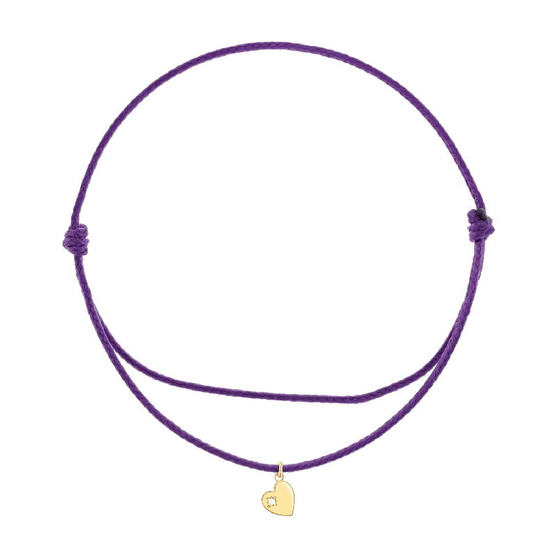 14K Yellow Gold / Purple Cord / Heart