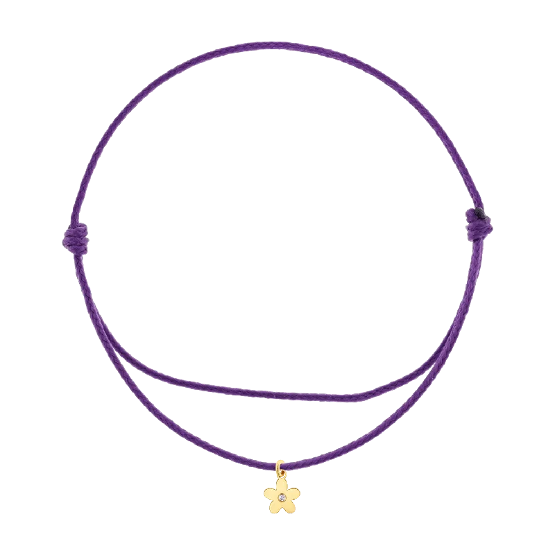 14K Yellow Gold / Purple Cord / Diamond Flower