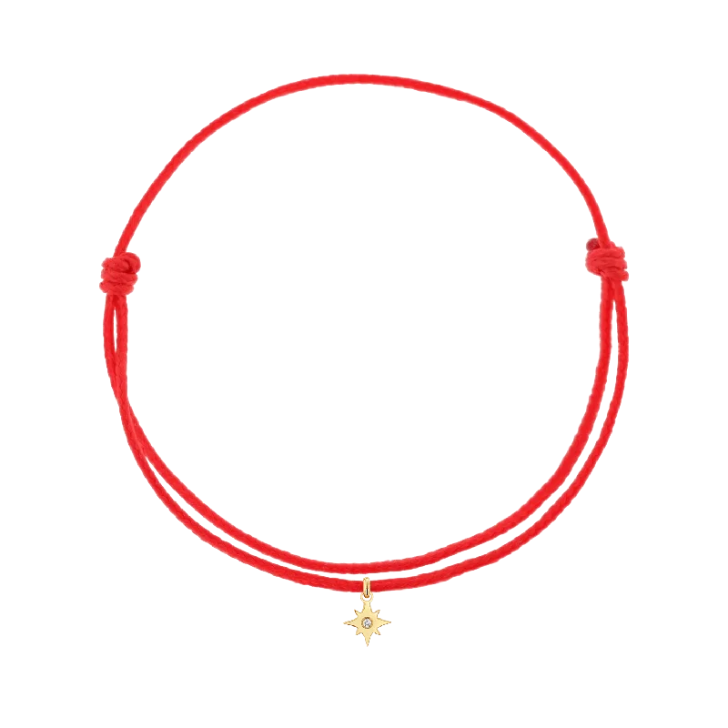 14K Yellow Gold / Red Cord / Diamond Starbust