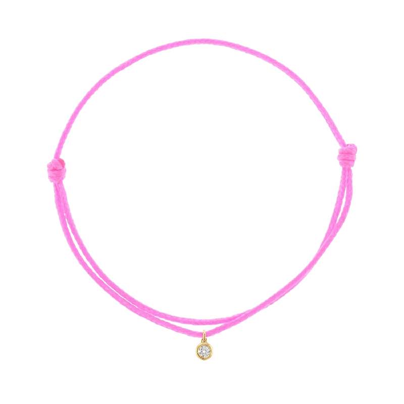 14K Yellow Gold / Neon Pink Cord / Diamond Bezel