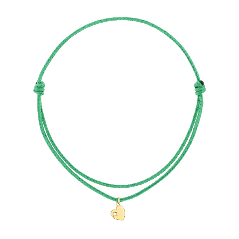 14K Yellow Gold / Green Cord / Heart