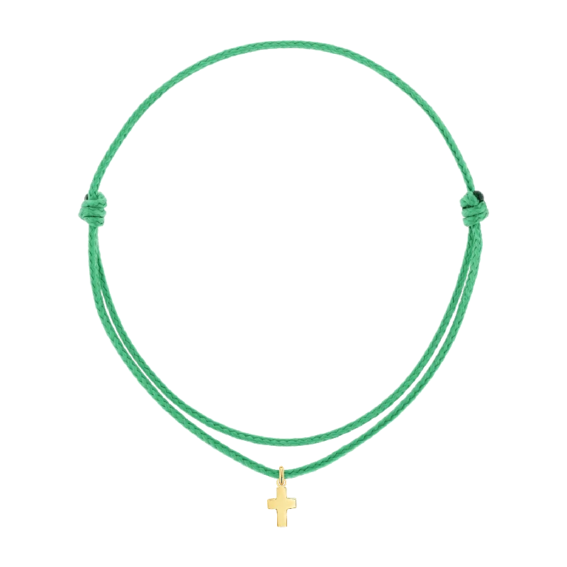 14K Yellow Gold / Green Cord / Cross