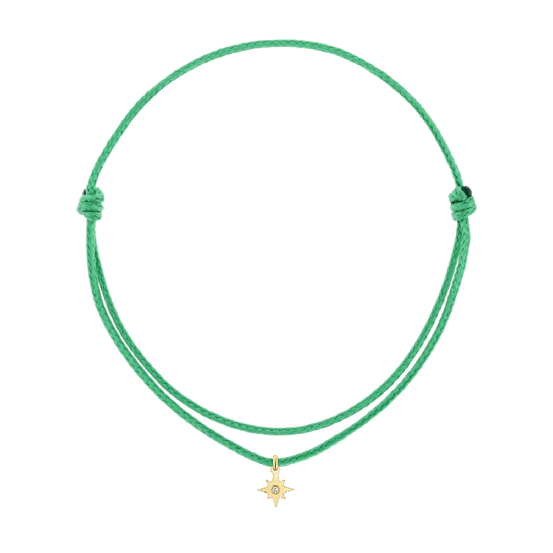 14K Yellow Gold / Green Cord / Diamond Starbust