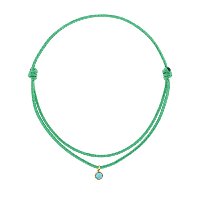 14K Yellow Gold / Green Cord / Turquoise Bezel