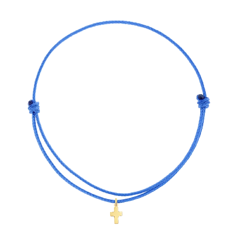 14K Yellow Gold / Blue Cord / Cross