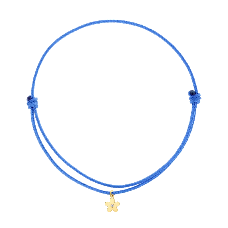 14K Yellow Gold / Blue Cord / Diamond Flower