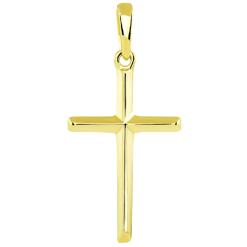 14K Solid Yellow Gold Traditional Simple Religious Cross Pendant