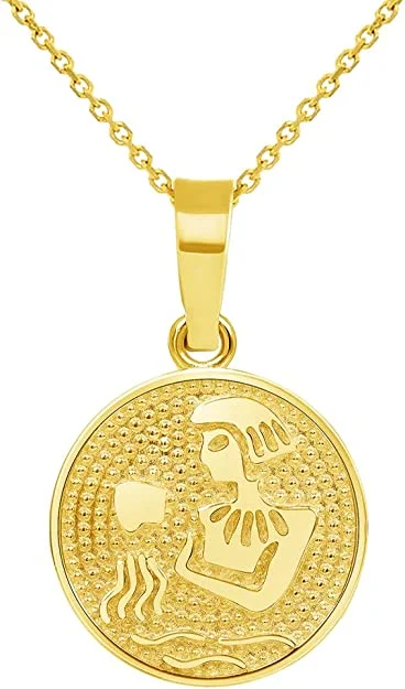 14k Yellow Gold Tiny Round Zodiac Sign Charm Horoscope Pendant Necklace