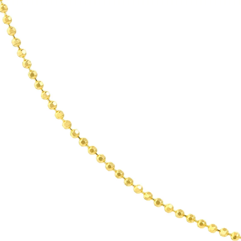 14K Yellow Gold or White Gold or Rose Gold 1.20mm Diamond-Cut Bead Chain Necklace with Lobster Lock