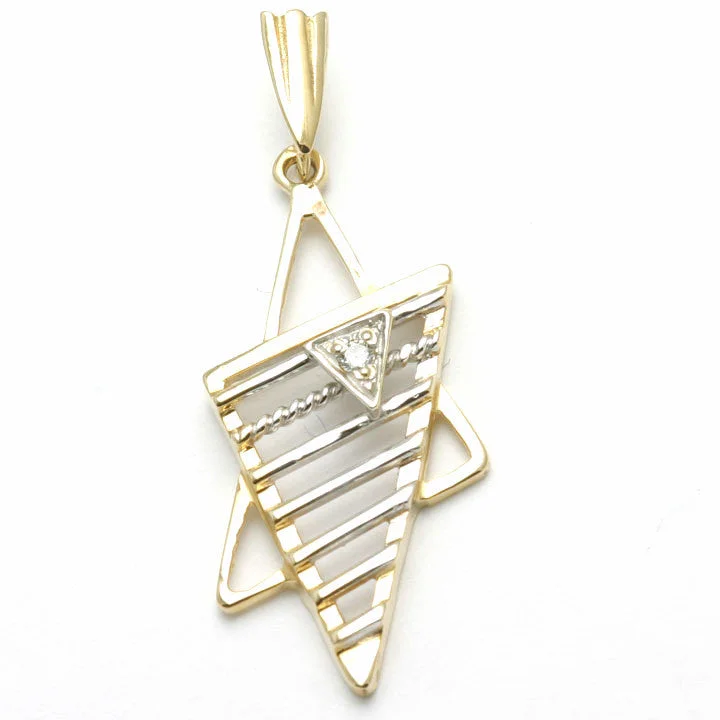 14k Yellow and White Gold Diamond Jewish Star of David Pendant Modern