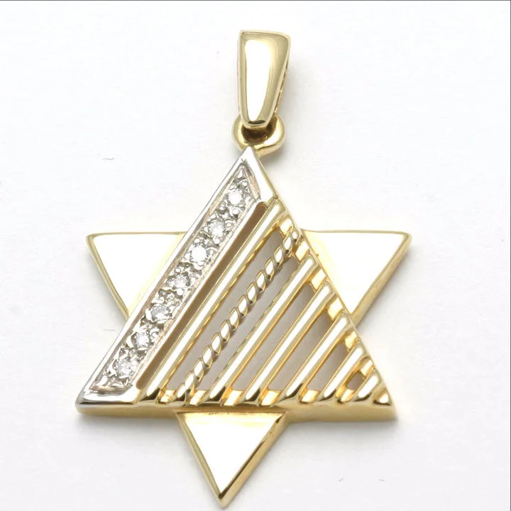 14k Yellow & White Gold Modern Star of David Pendant Diamond