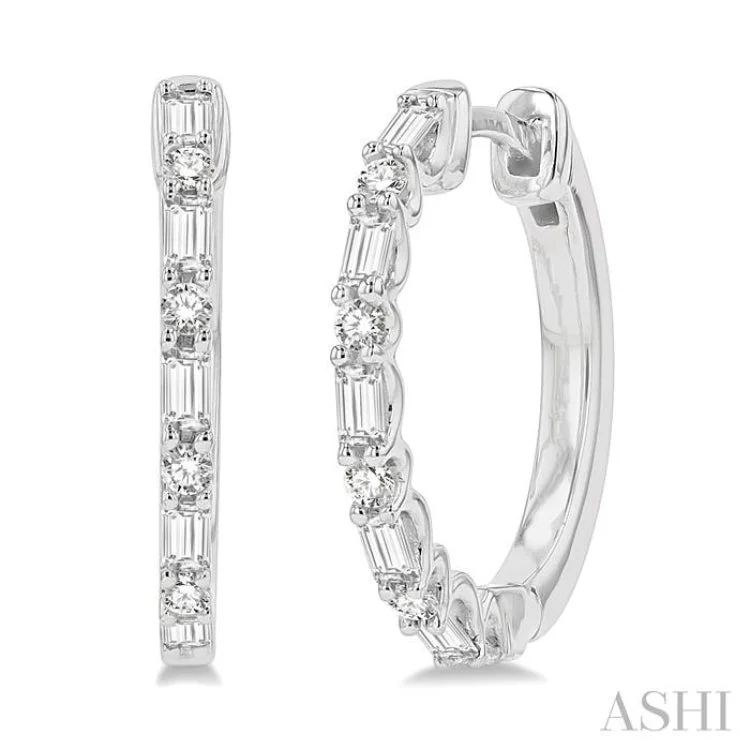 1/2 ctw Baguette and Round Cut Diamond Hoop Earring in 14K White Gold