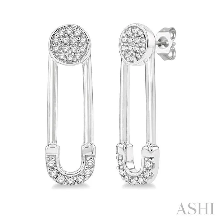 1/6 ctw Safety Pin Round Cut Diamond Earring in 10K White Gold