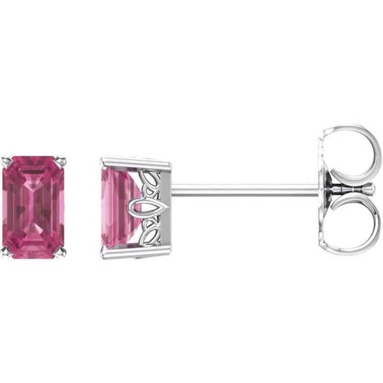 14K White Natural Pink Tourmaline Earrings