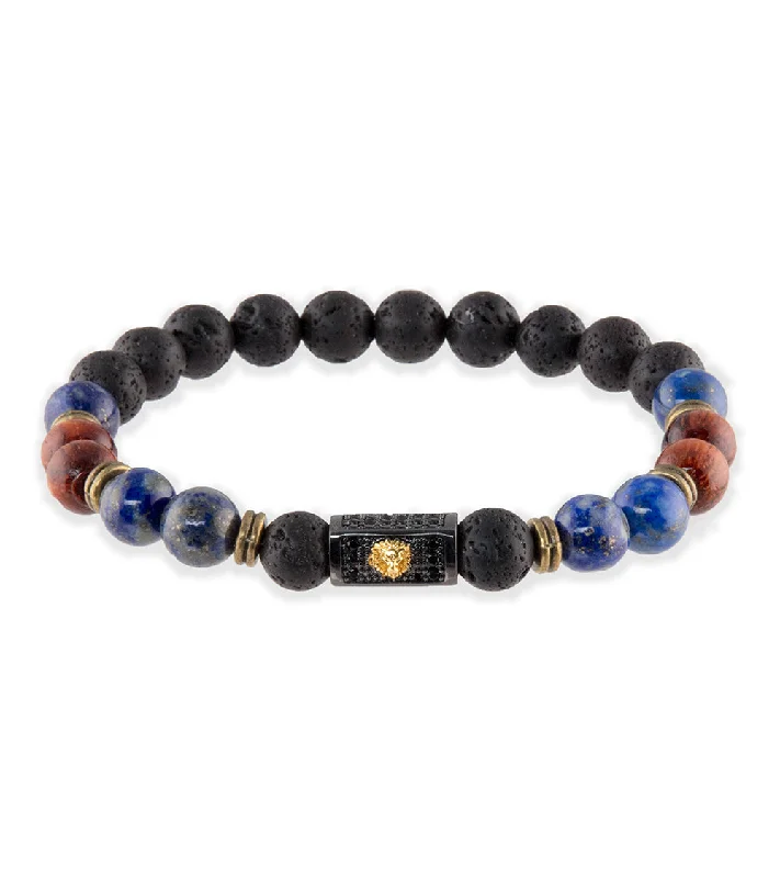 Lava, Koa, Lapis, Alloy Metals & Lion Head Bracelet by Bergan