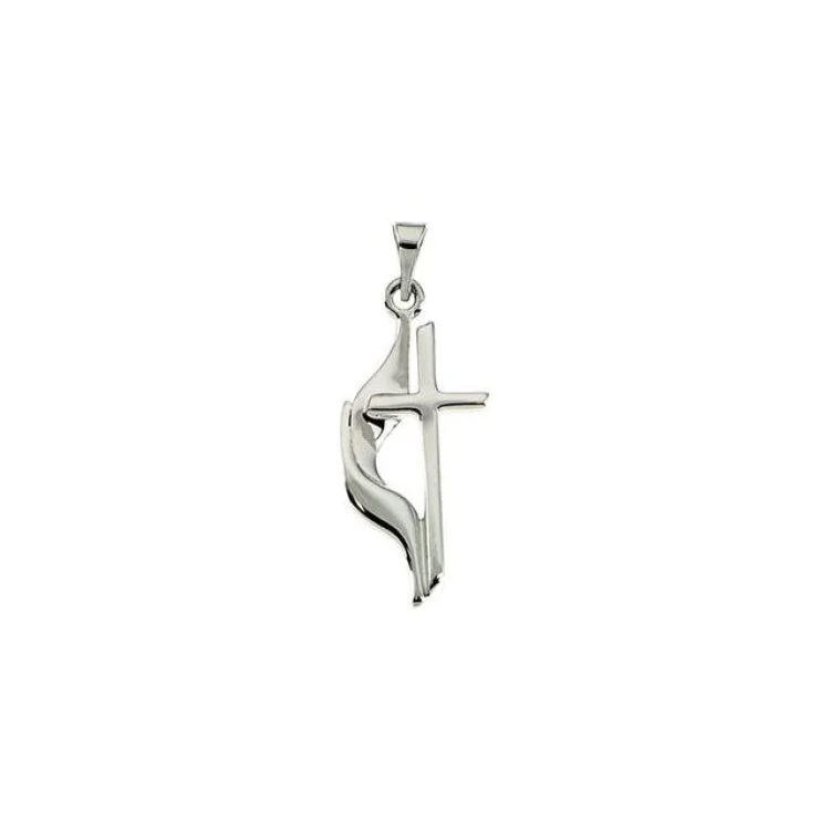 14K White Methodist Cross Pendant