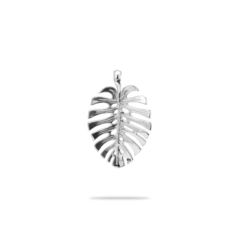 Monstera Pendant in White Gold - 20mm