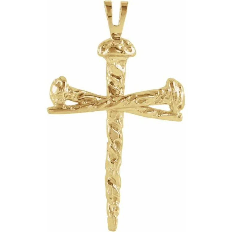 14K Yellow 26x18.25 mm Nail Design Cross Pendant