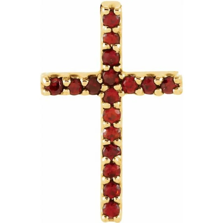 14K Yellow Natural Mozambique Garnet Petite Cross Pendant