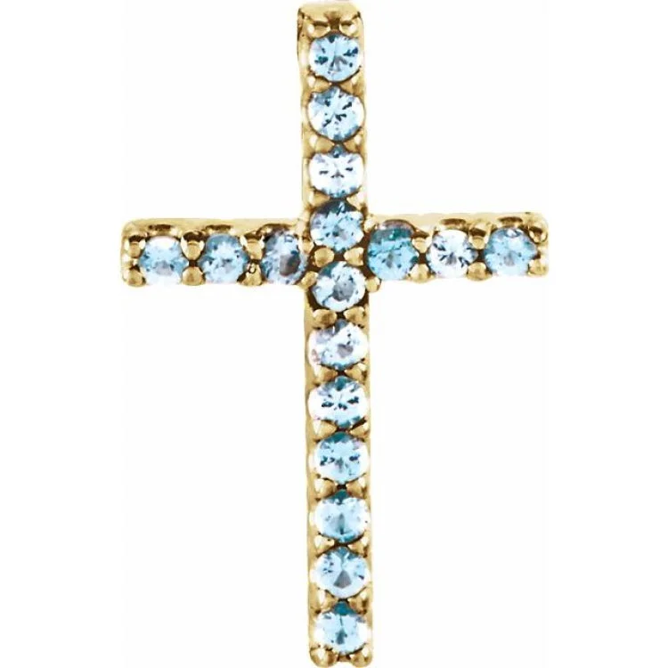 14K Yellow Natural Aquamarine Petite Cross Pendant