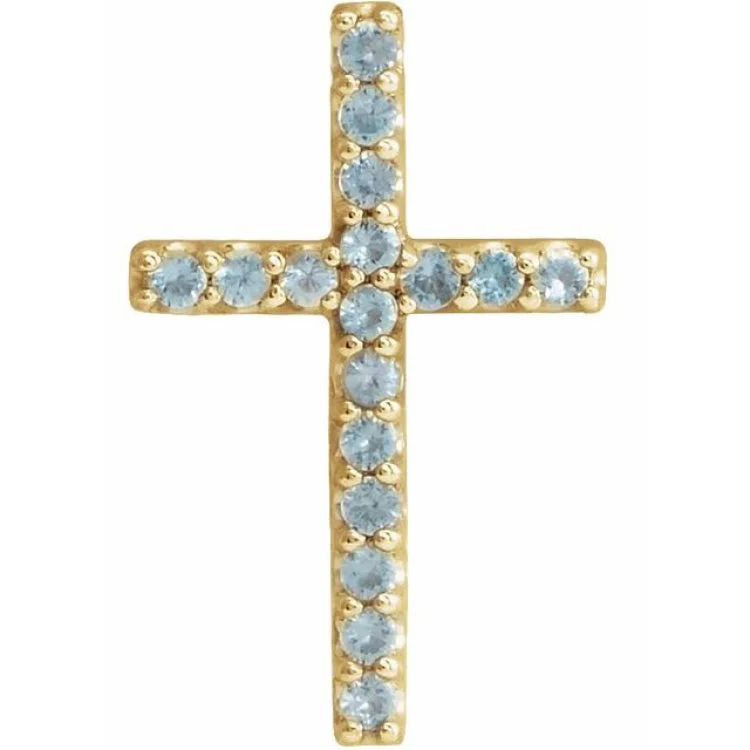 14K Yellow Natural Swiss Blue Topaz Petite Cross Pendant