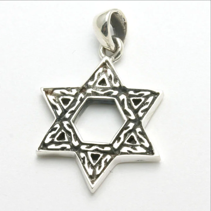 Sterling Silver Jewish Star of David Pendant Filigree Oxidized