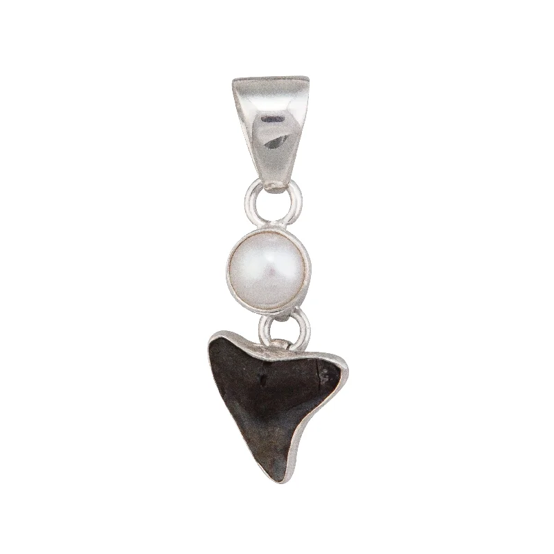 Sterling Silver Pearl & Shark Tooth Charm Pendant