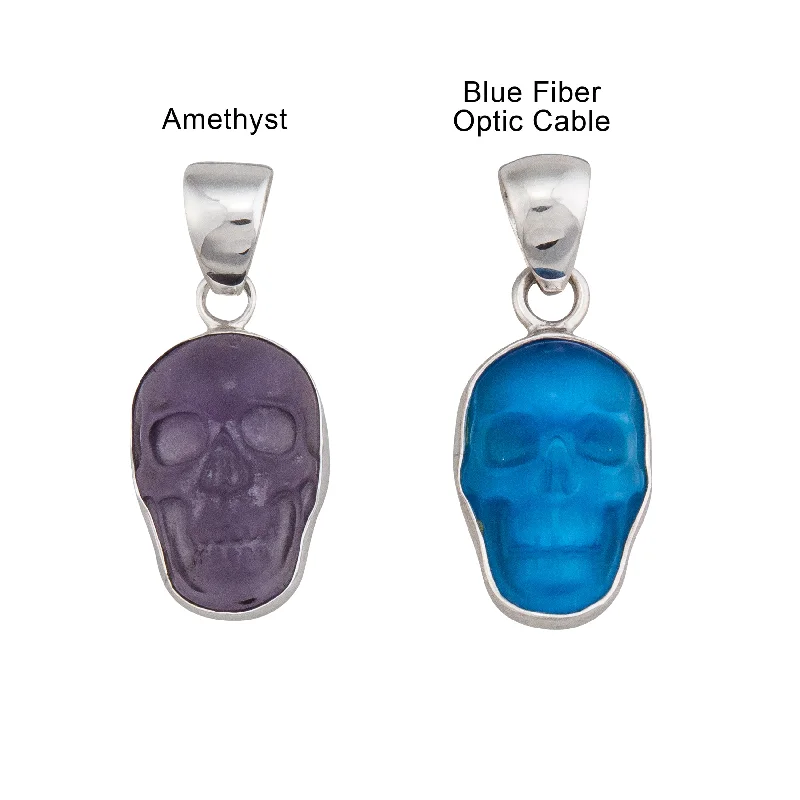 Sterling Silver Extra Small Fiber Optic Skull Pendants