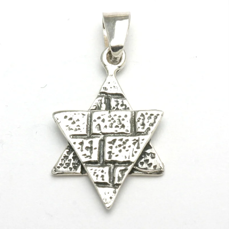 Sterling Silver Star of David Pendant Wailing Wall Motif