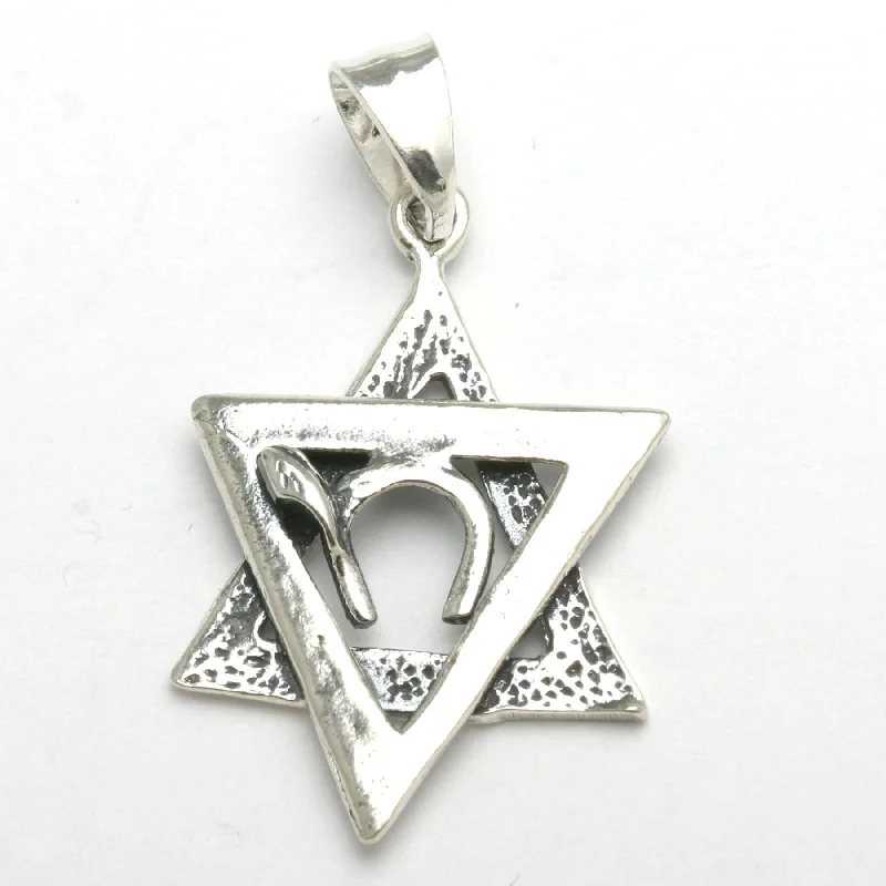 Sterling Silver Star of Pendant Chai Modern Oxidized