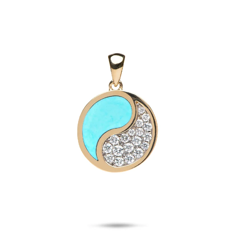 Yin Yang Turquoise Pendant in Gold with Diamonds - 18.5mm