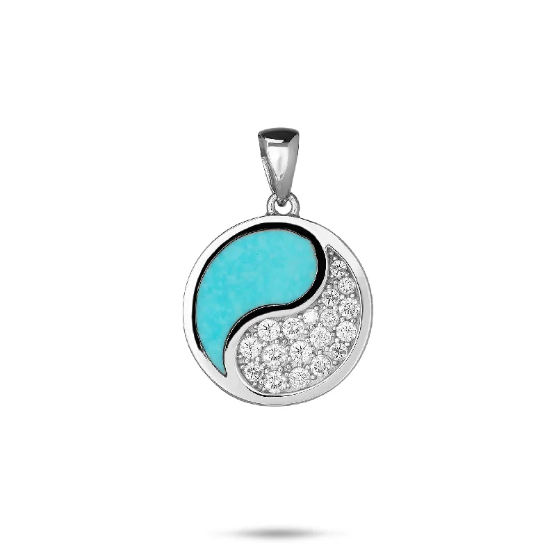 Yin Yang Turquoise Pendant in White Gold with Diamonds - 18.5mm