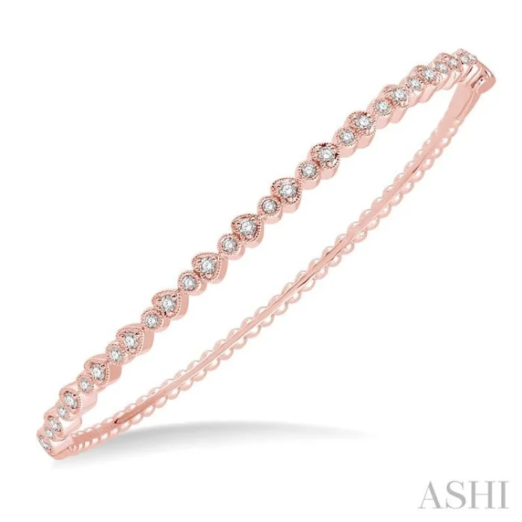 1/2 Ctw Round & Heart Shape Mount Stackable Diamond Bangle in 14K Rose Gold