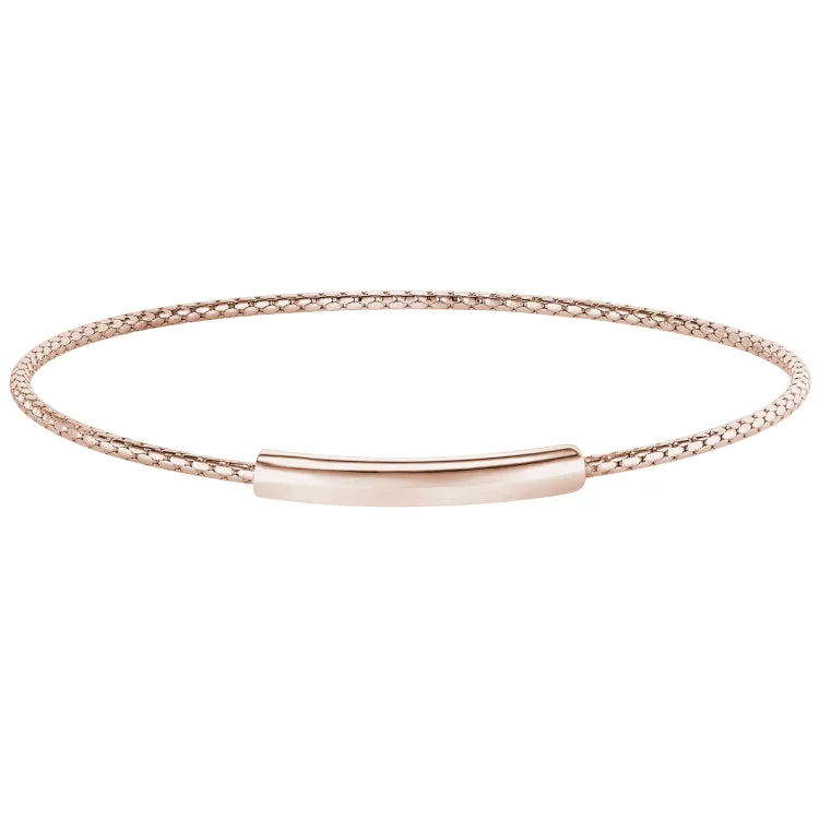 Rose Gold Finish Sterling Silver Opening Corean Cable Bangle Bracelet with High Polished Bar