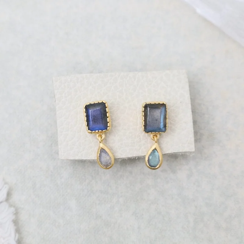 Labradorite Rectangle Post with Drop Earrings