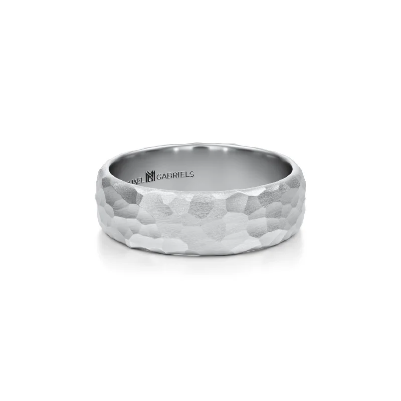 6mm Mens Wedding Band - Hammered Matte