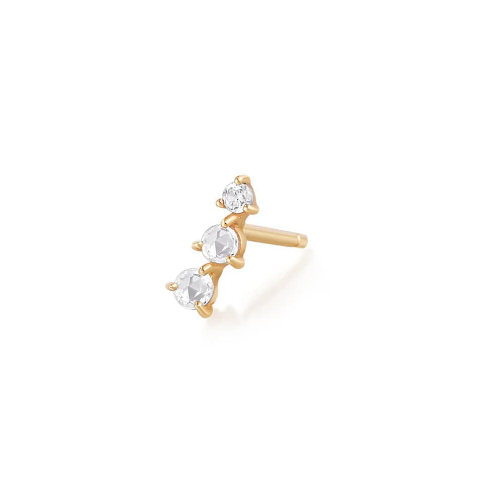 Clara Rose Cut Triple White Sapphire Stud Earring - SOLD AS A SINGLE