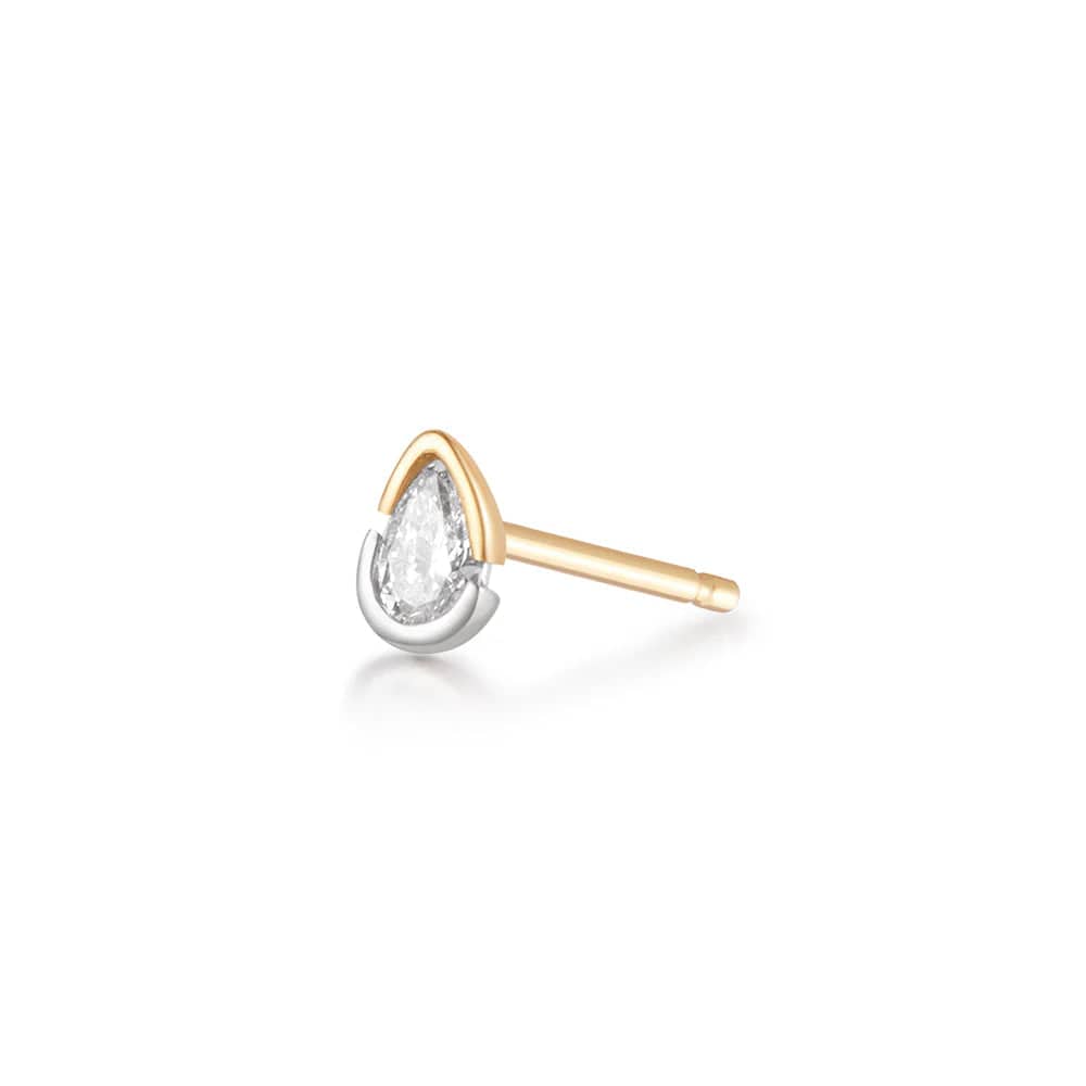 Sanilila Two Tone Bezel Pear Lab Grown Diamond Stud -  SOLD AS A SINGLE