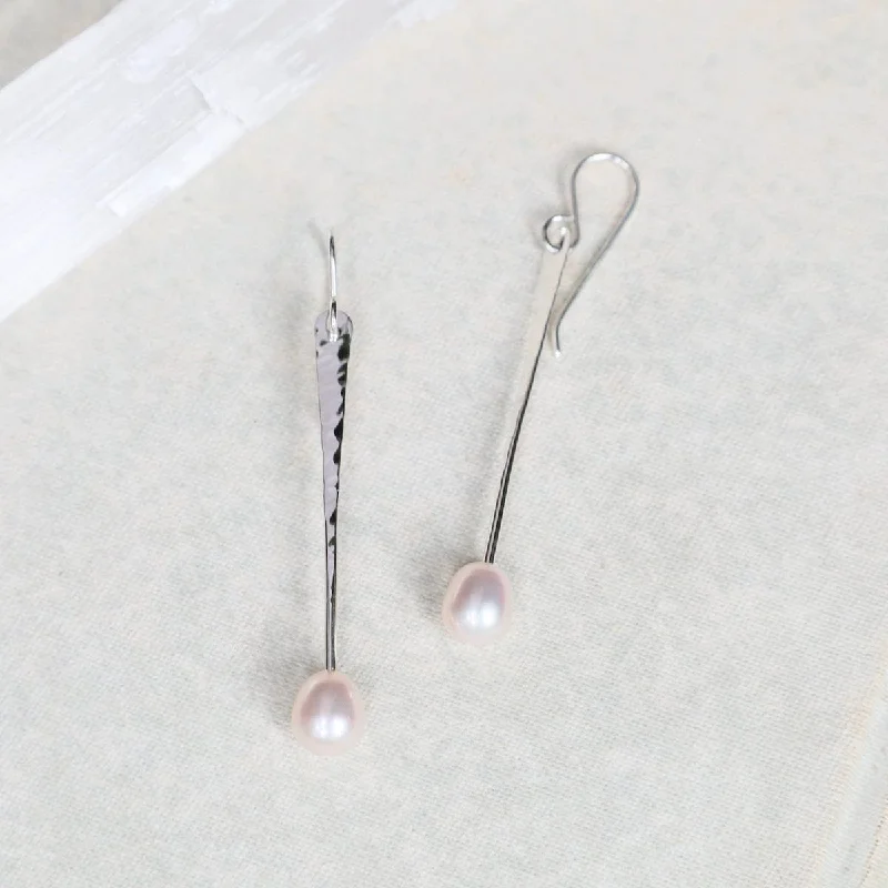 Large Silver Stick with Pink Pearl Earrings