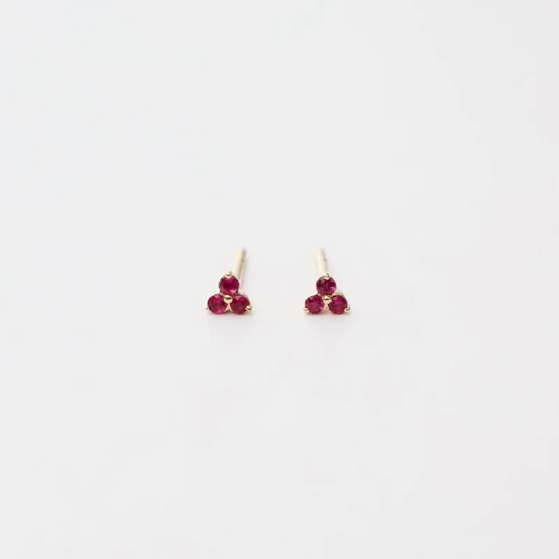 14K Yellow Mini Trio Ruby Post Earrings